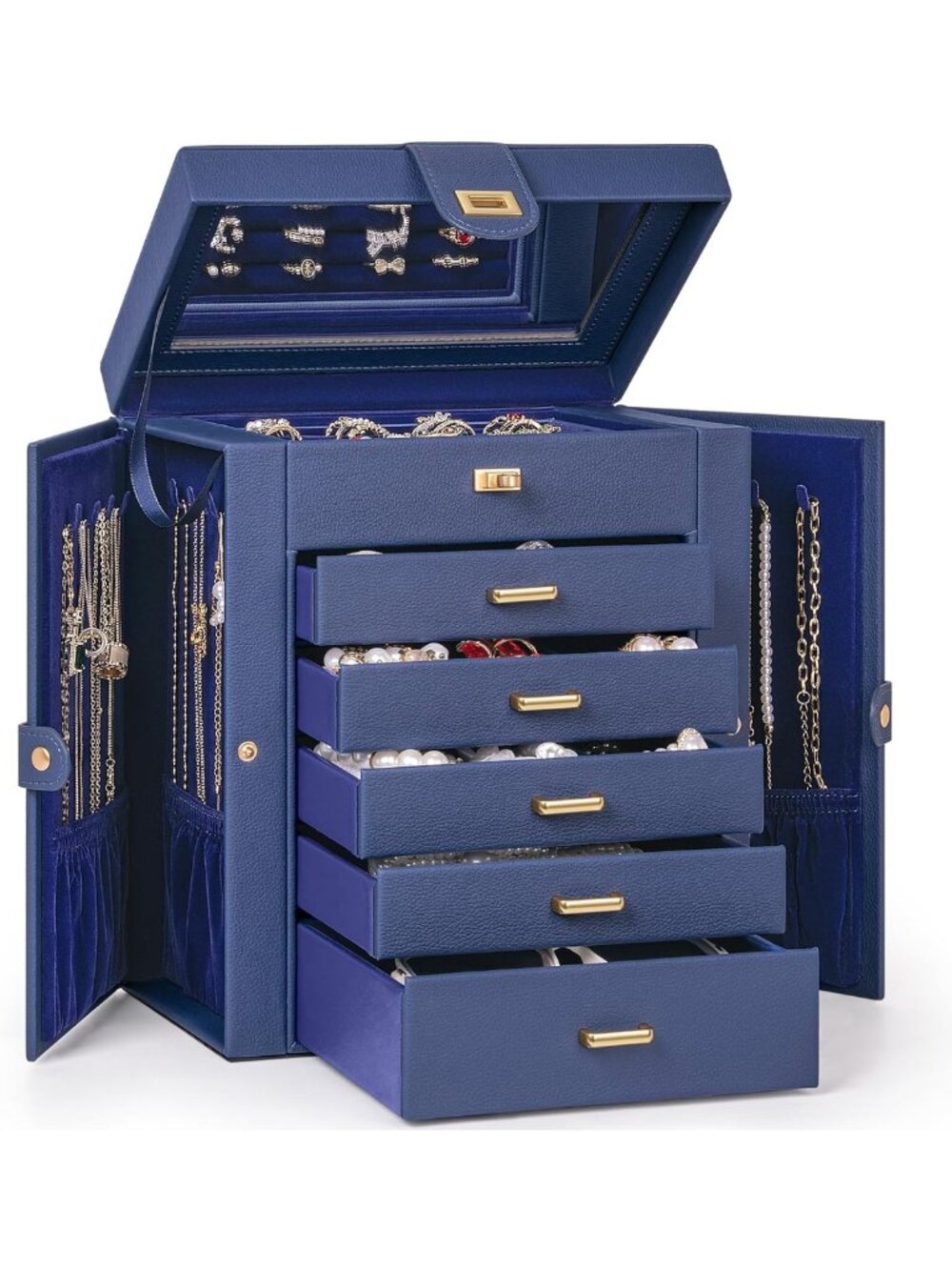 6-Tier Jewelry Box Organizer with 5 Drawers - Elegant Jewelry Storage Case